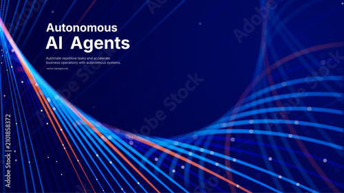 Abstract AI data streams glowing neural lines on dark background. Futuristic visualization for artificial intelligence, machine learning and AI agents. Data luminous particle connections of AI systems