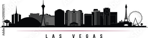 Foto Las Vegas skyline silhouette with iconic buildings and Ferris wheel on white Key