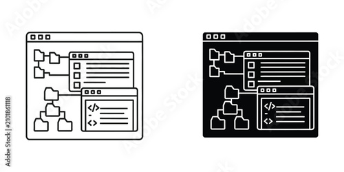 Foto Software interface with code snippets and folder structure during development on