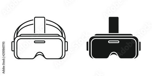 Virtual reality headset icon in outline and solid fill style on white background for digital media