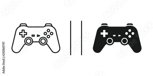 Video game controller outline and solid fill comparison on white background