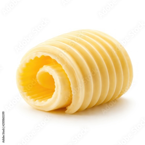 Rolled butter curl on white background