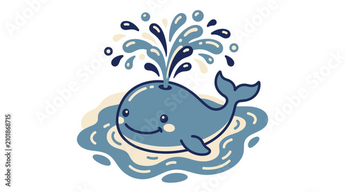 Konstfotografi Cute cartoon whale character spraying water from blowhole.