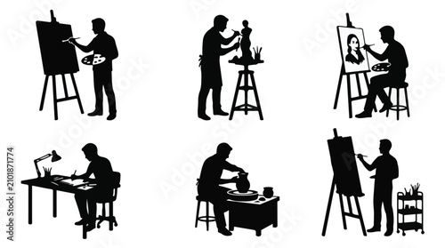 Silhouette of artist working on pottery wheel

