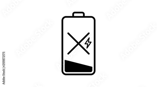 Foto Low Battery Icon with Cross Symbol and Lightning Bolt