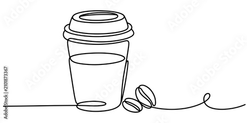 Continuous one line drawing of a take away coffee cup
