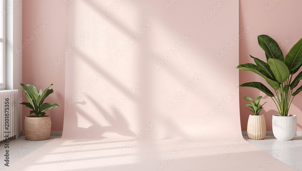 Fototapeta premium Generative AI captures a softly lit interior space with potted plants