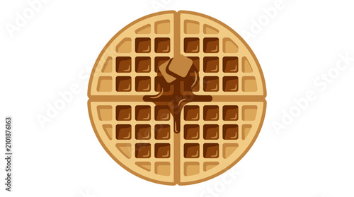 Quadro su tela A golden brown delicious waffle with melting butter and maple syrup