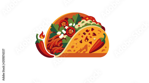 Fotografía Spicy Mexican Taco Illustration with Chili Peppers.