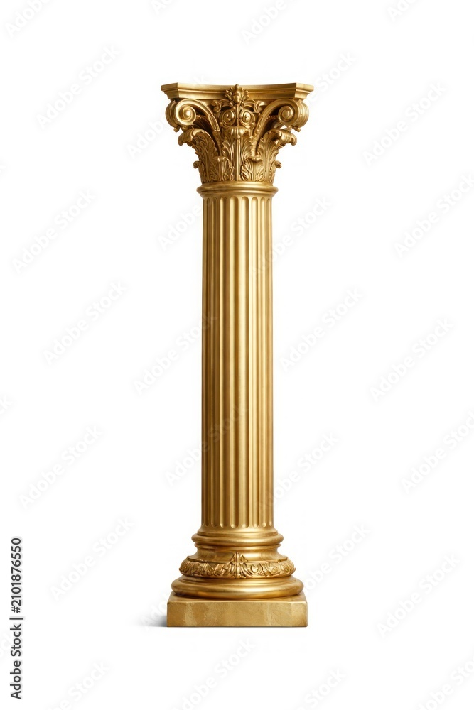 Fototapeta premium Elegant golden Corinthian column on white background.