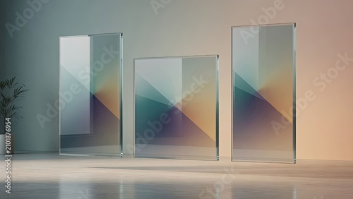 Contemporary interior design featuring abstract glass panels with soft gradient hues creating a stylish atmosphere