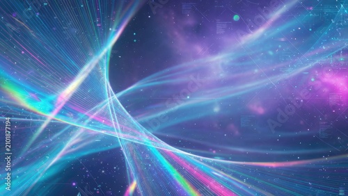 Abstract digital background with colorful light trails and cosmic elements for futuristic themes