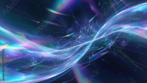 Vibrant colorful light waves depicting energetic motion in a modern digital environment
