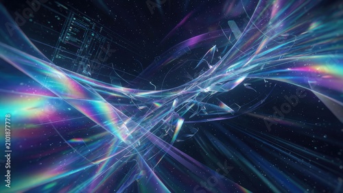 Abstract futuristic background with colorful light rays and digital elements for technology and science concepts