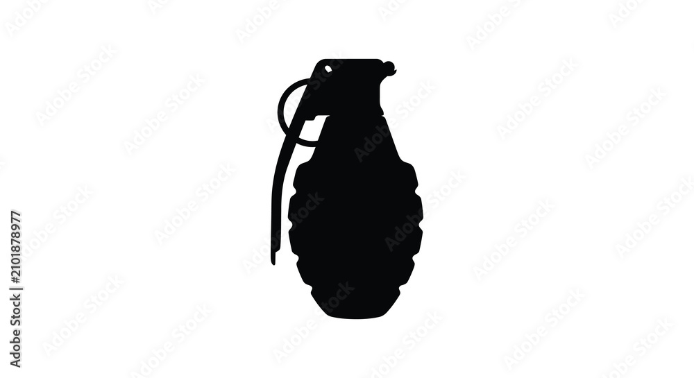 Fototapeta premium Hand Grenade Silhouette Against A White Background