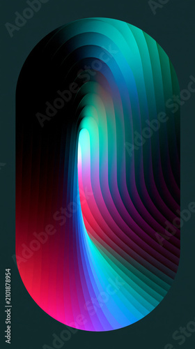 Abstract colorful tunnel with layered neon gradients forming a luminous 3D arch portal and swirling depth