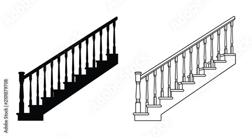 Staircase Design With Balustrade Black Silhouette Illustration