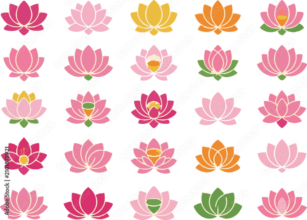 Fototapeta premium Diwali lotus flower collection vibrant icons for festive decorations and spiritual designs