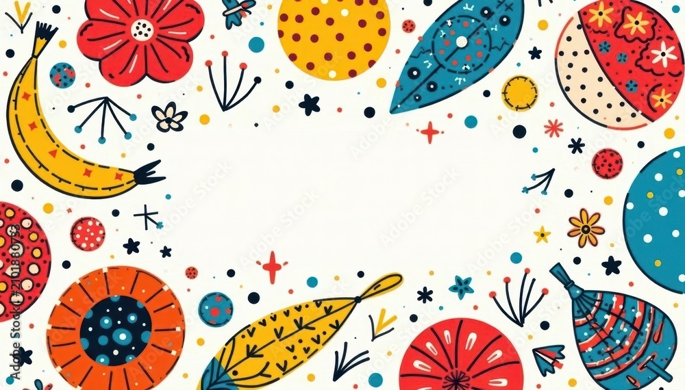 Fototapeta premium Abstract playful geometric & organic shapes, colorful hand-drawn doodle pattern , lines, bold, seamless