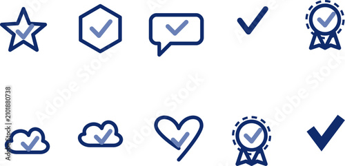 Photos Set of minimalist tick icons designed with blue outlines for confirming tasks and adding digital checklist items efficiently