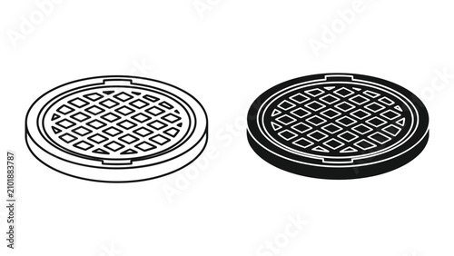 Foto Manhole cover icon set, isometric style vector illustration of a round sewer lid