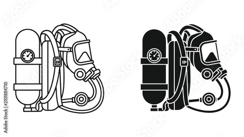 Photos Oxygen tank and mask icon set scuba diving or firefighting breathing apparatus v