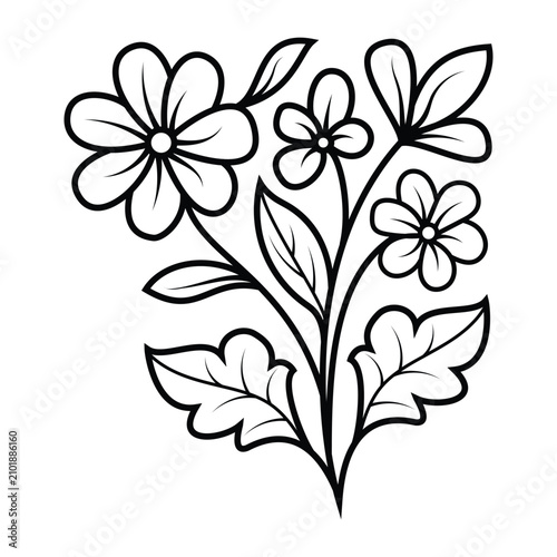 flower plant silhouette outline illustration coloring book page design
