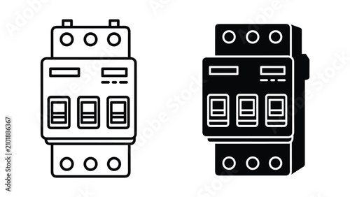 Fotografía Threepole circuit breaker icon set, electrical switch for power distribution boa