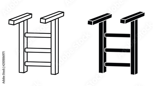 Foto Set of two impossible ladder shapes, optical illusion, vector illustration
