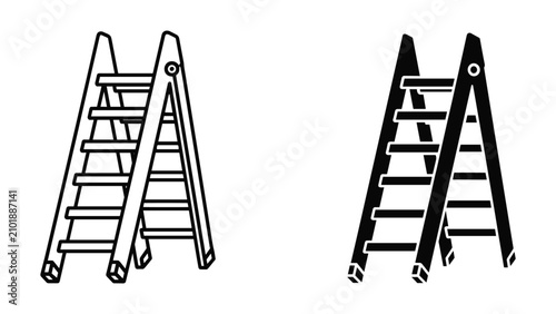 Set of step ladder icons, vector illustration of construction equipment, flat design of folding ladder for home repair and maintenance