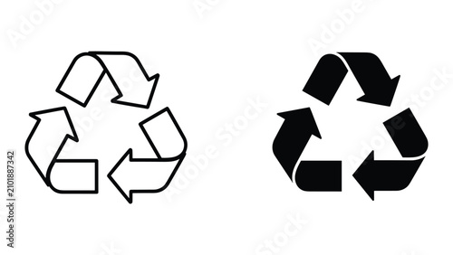 Cuadro en lienzo Set of two recycle symbols, one outline and one solid black, representing sustai