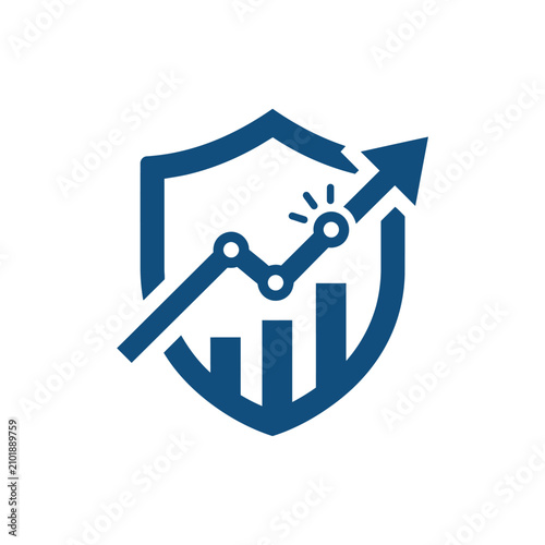 Bild auf Leinwand A blue shield icon featuring a rising financial growth chart graph