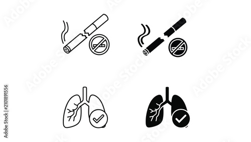 Bild auf Leinwand Set of stop smoking and healthy lungs icons vector illustration of broken cigare