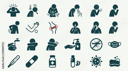 Принти на полотні Medical Icons Set for Illness Symptoms, Hygiene, and Disease Prevention