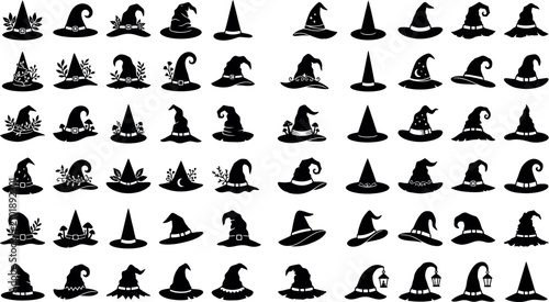 Konstfotografi Large Collection of Witch Hats Silhouettes for Spooky Halloween
