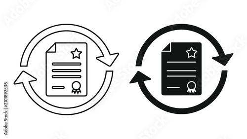 Obraz na plátně Certificate renewal icon set, vector illustration of document with refresh arrow