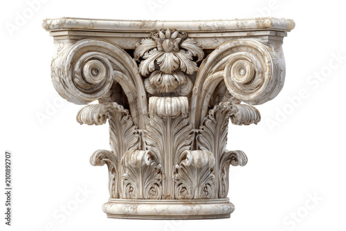 Intricate corinthian capital a testament to classical elegance isolated on transparent background. Ornate classical corinthian column capital with acanthus leaves isolated on white background.