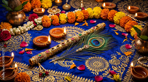 Close-up of colorful traditional Indian mehndi henna tattoo on hand. Intricate ethnic body art design with floral and paisley patterns for festival...