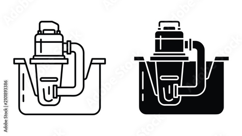 Foto Submersible pump icon set vector illustration of a water pump inside a sump pit