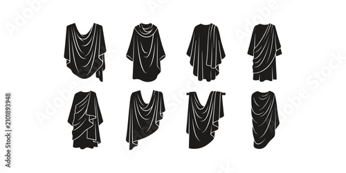 Canvastavla Collection of draped toga and ancient clothing silhouette icons