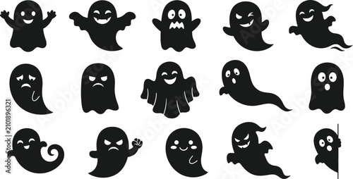 Foto Playful Halloween Ghost Silhouette Vector Collection