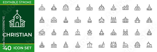 Bild auf Leinwand Christian Line Icon Set for Faith, Church, Prayer, Bible, Worship and Religious