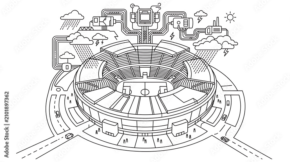 Obraz premium Abstract Architectural Blueprint of a Futuristic Cityscape with Intricate Geometric Patterns and Circular Design