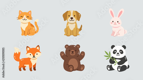 Schilderij op canvas Cute cartoon animals set