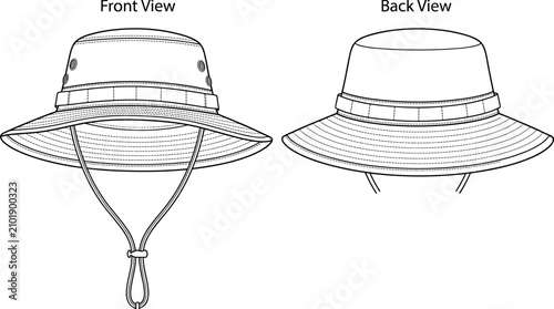 Tableau sur toile Fashion technical sketch of bucket boonie hat vector illustration displaying fro