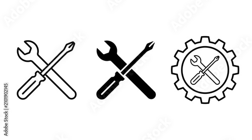 Wrenches and gear icon set for tools