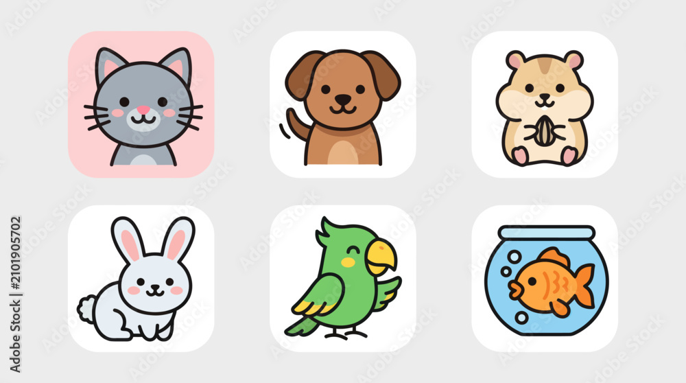 Fototapeta premium Cute cartoon pet icons