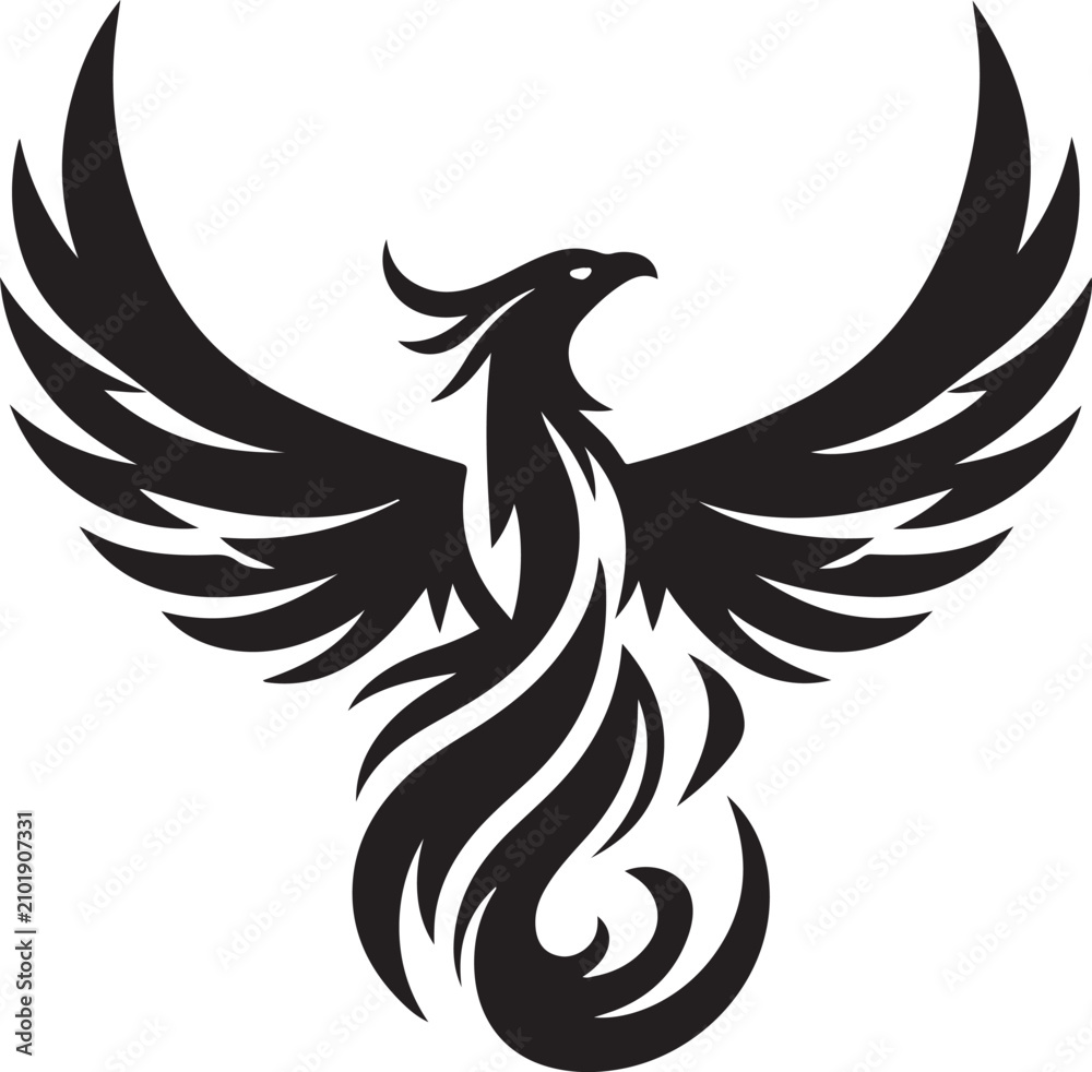 Fototapeta premium Mythical Phoenix Bird rising with fiery wings in a bold graphic style