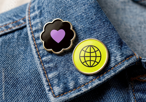 Enamel Pin Badge Mockup on Denim Jacket