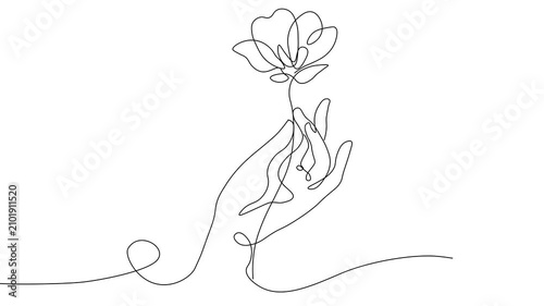 Animated line art of a hand holding a flower.